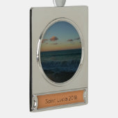 ウェーブクラッシングアットサンセットビーチ風景 シルバープレートバナーオーナメント (右)