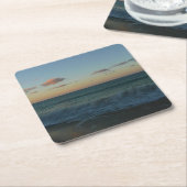 ウェーブクラッシングアットサンセットビーチ風景 スクエアペーパーコースター (アングル)