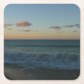 ウェーブクラッシングアットサンセットビーチ風景 スクエアペーパーコースター (正面)