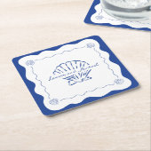 ウェーブコーストモダンミニマル海軍ブルー結婚ズ スクエアペーパーコースター (アングル)