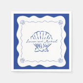 ウェーブコーストモダンミニマル海軍ブルー結婚ズ スタンダードカクテルナプキン (正面)