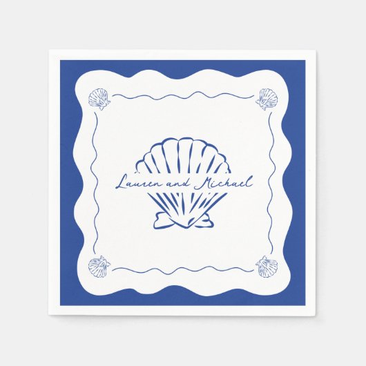 ウェーブコーストモダンミニマル海軍ブルー結婚ズ スタンダードカクテルナプキン (正面)