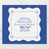 ウェーブコーストモダンミニマル海軍ブルー結婚ズ スパークリングワインラベル (シングルラベル)