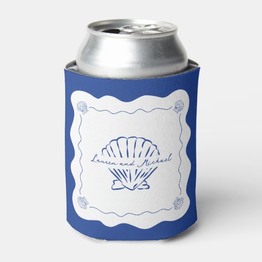 ウェーブコーストモダンミニマル海軍ブルー結婚ズ 缶クーラー (缶正面)