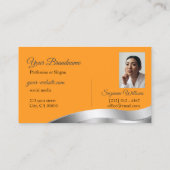 ウェーブシルバーの装飾と写真と上品なオレンジ 名刺 (裏面)