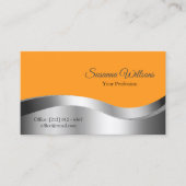 ウェーブシルバーの装飾と写真と上品なオレンジ 名刺 (正面)