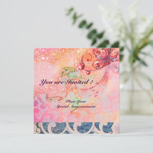 ウェーブス ルビー、鮮やかな赤 青 ピンク ゴールドの輝き 招待状 (スタンド正面)