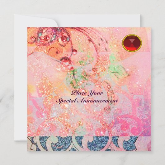 ウェーブス ルビー、鮮やかな赤 青 ピンク ゴールドの輝き 招待状 (裏面)