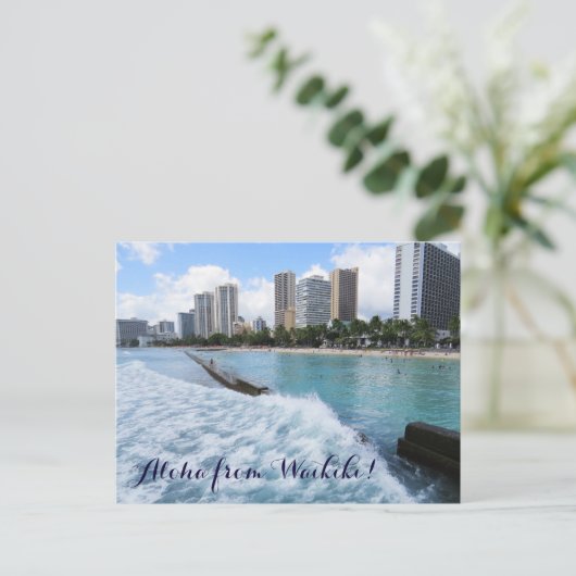 ウェーブズワイキキビーチホノルルハワイパシフィック海 ポストカード (スタンド正面)