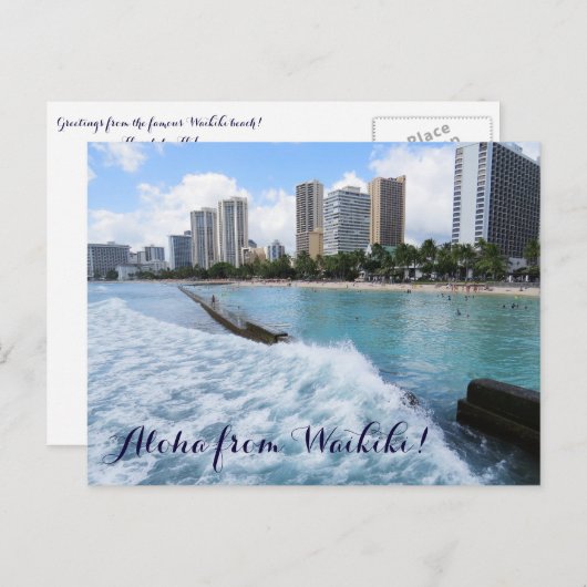 ウェーブズワイキキビーチホノルルハワイパシフィック海 ポストカード (正面/裏面)