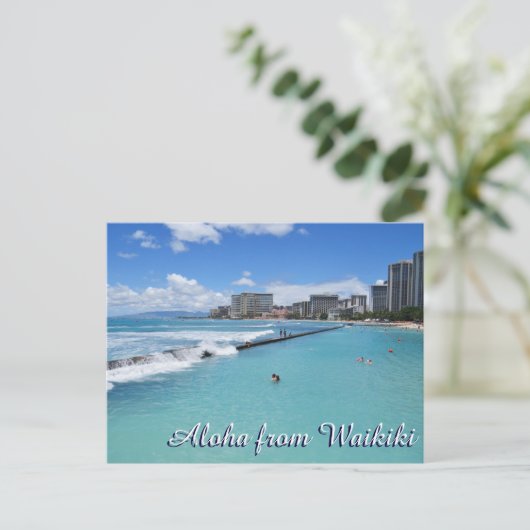 ウェーブズワイキキビーチホノルルハワイパシフィック海 ポストカード (スタンド正面)