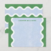 ウェーブドライン ステーショナリー ノートカード - 緑 (正面/裏面)