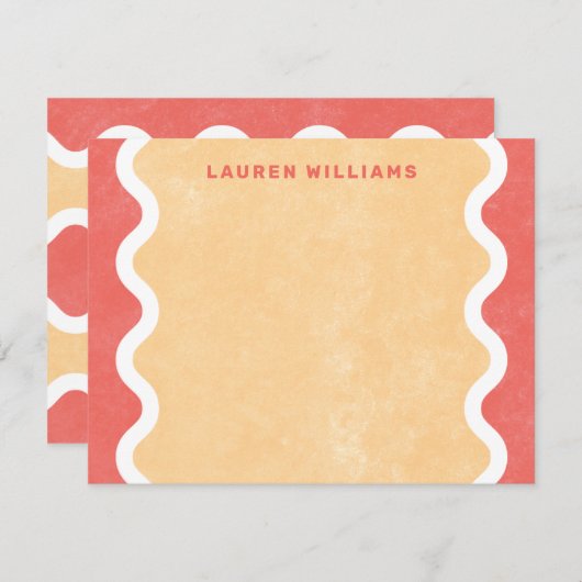 ウェーブドライン ステーショナリー ノートカード - 赤 (正面/裏面)