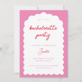 ウェーブド アーチ ピンクとレッドのモダンなハッピーアワー 招待状 (正面)