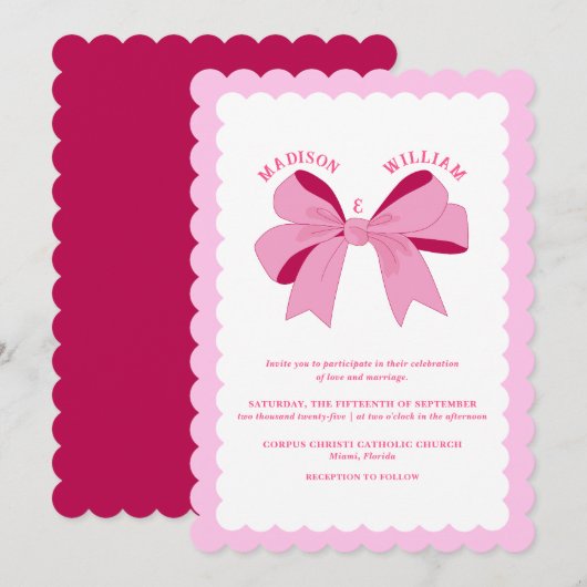 ウェーブド ピンク ウェディング 招待状 (正面/裏面)