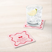 ウェーブピンクとチェリーレッドのボウ ブライダルシャワー スクエアペーパーコースター (インサイチュ)