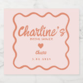 ウェーブピンクパステル手書きレトロブライダルシャワー スパークリングワインラベル (シングルラベル)