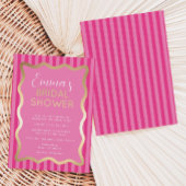 ウェーブピンクホットピンクストライプブライダルシャワー 箔招待状