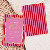 ウェーブピンクレッドストライプブライダルシャワー 箔招待状