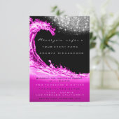 ウェーブピンク明るい赤紫色ブライダルシャワーモダン誕生日 招待状 (スタンド正面)