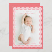 ウェーブピンク縁どダブルかわいいデザイン 案内状 (正面/裏面)