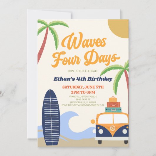 ウェーブフォー日ビーチサーフ4th誕生日パーティー 招待状 (正面)