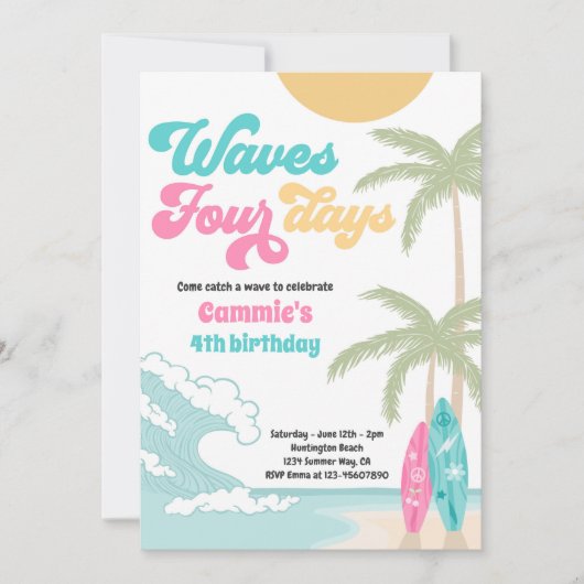 ウェーブフォー日レトロサーフビーチ4th誕生日 招待状 (正面)