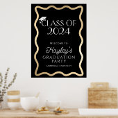 ウェーブブラック金ゴールド卒業パーティーへようこそ ポスター (キッチン)