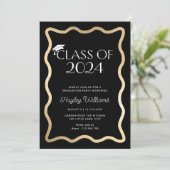 ウェーブブラック金ゴールド卒業パーティー 招待状 (スタンド正面)