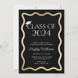 ウェーブブラック金ゴールド卒業パーティー 招待状
