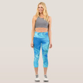 ウェーブブルー抽象芸術ハイウェストCapris カプリレギンス (正面)
