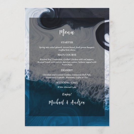 ウェーブブルー海芸術的夏ビーチ結婚式かわいい メニュー (正面)