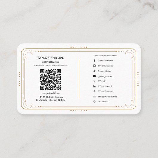 ウェーブブロンド爪、 ネイルテックタロットソーシャルメディアQR 名刺 (裏面)