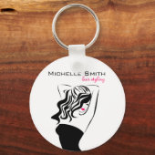 ウェーブヘアの可愛い女の子のヘアスタイリング ブランディング キーホルダー (正面)