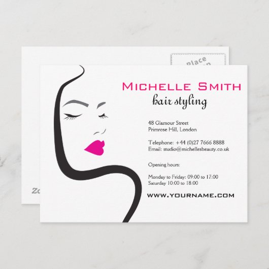 ウェーブヘアの女の子 ヘアスタイリング ブランディング アイコン ポストカード (正面/裏面)