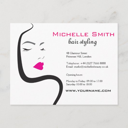 ウェーブヘアの女の子 ヘアスタイリング ブランディング アイコン ポストカード (正面)