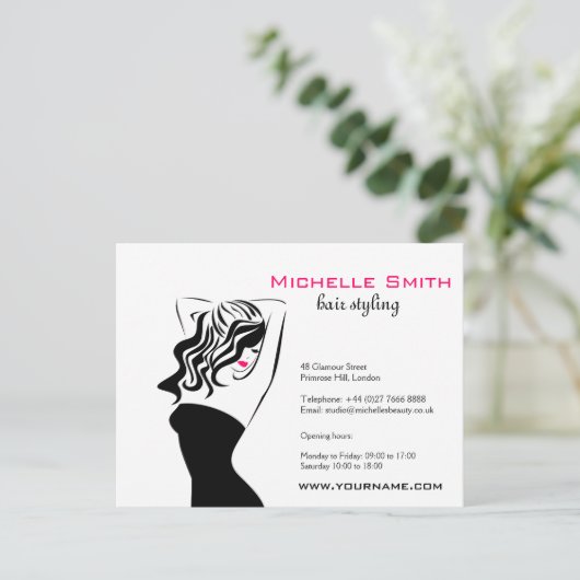 ウェーブヘアの素敵な女の子ヘアスタイリングブランディング ポストカード (スタンド正面)