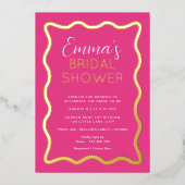 ウェーブホットピンクブライダルシャワー 箔招待状 (正面)