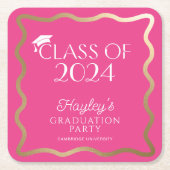 ウェーブホットピンク卒業パーティーへようこそ スクエアペーパーコースター (正面)