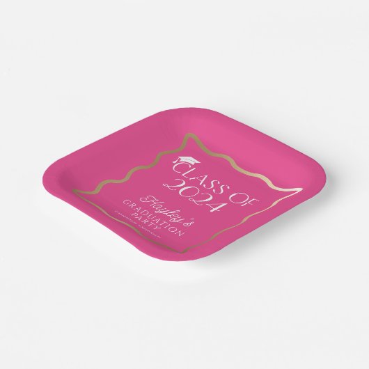 ウェーブホットピンク卒業パーティーへようこそ ペーパープレート (傾斜あり)