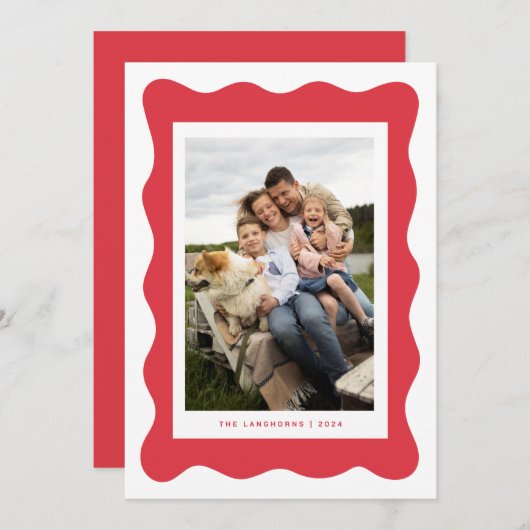 ウェーブボーダー カジュアル ミニマリスト クリスマスカード 招待状 (正面/裏面)