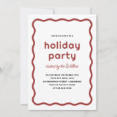 ウェーブボーダー モダン レトロ クリスマス ホリデーパーティー 招待状 (正面)