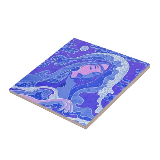 ウェーブマーメイドファンタジー超現実的アジアの女の子ブルーピンク タイル (側面)