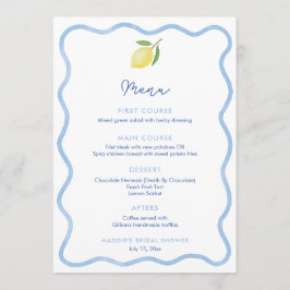 ウェーブラインの境界線 レモン ウェディング シャワー プレースカード メニュー