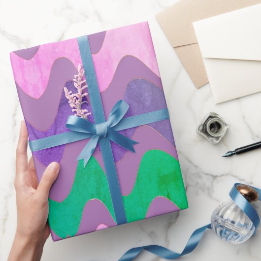 ウェーブラベンダーグリーンカラフル ラッピングペーパー (ギフト)