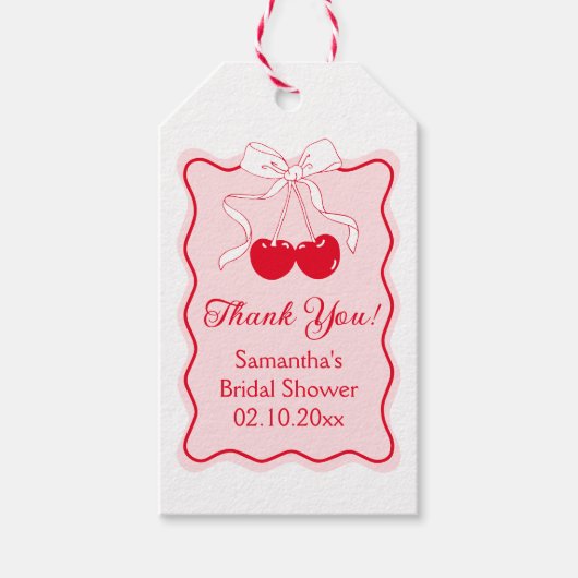 ウェーブレッドピンクさくらんぼボウブライダルシャワーのお気に入り ギフトタグ (正面)