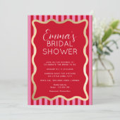 ウェーブレッドピンクストライプブライダルシャワー 招待状 (スタンド正面)