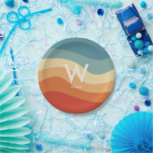 ウェーブレトロストライプモノグラムパーソナルパーティー ペーパープレート (パーティー)