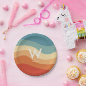 ウェーブレトロストライプモノグラムパーソナルパーティー ペーパープレート (パーティー)