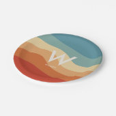 ウェーブレトロストライプモノグラムパーソナルパーティー ペーパープレート (アングル)